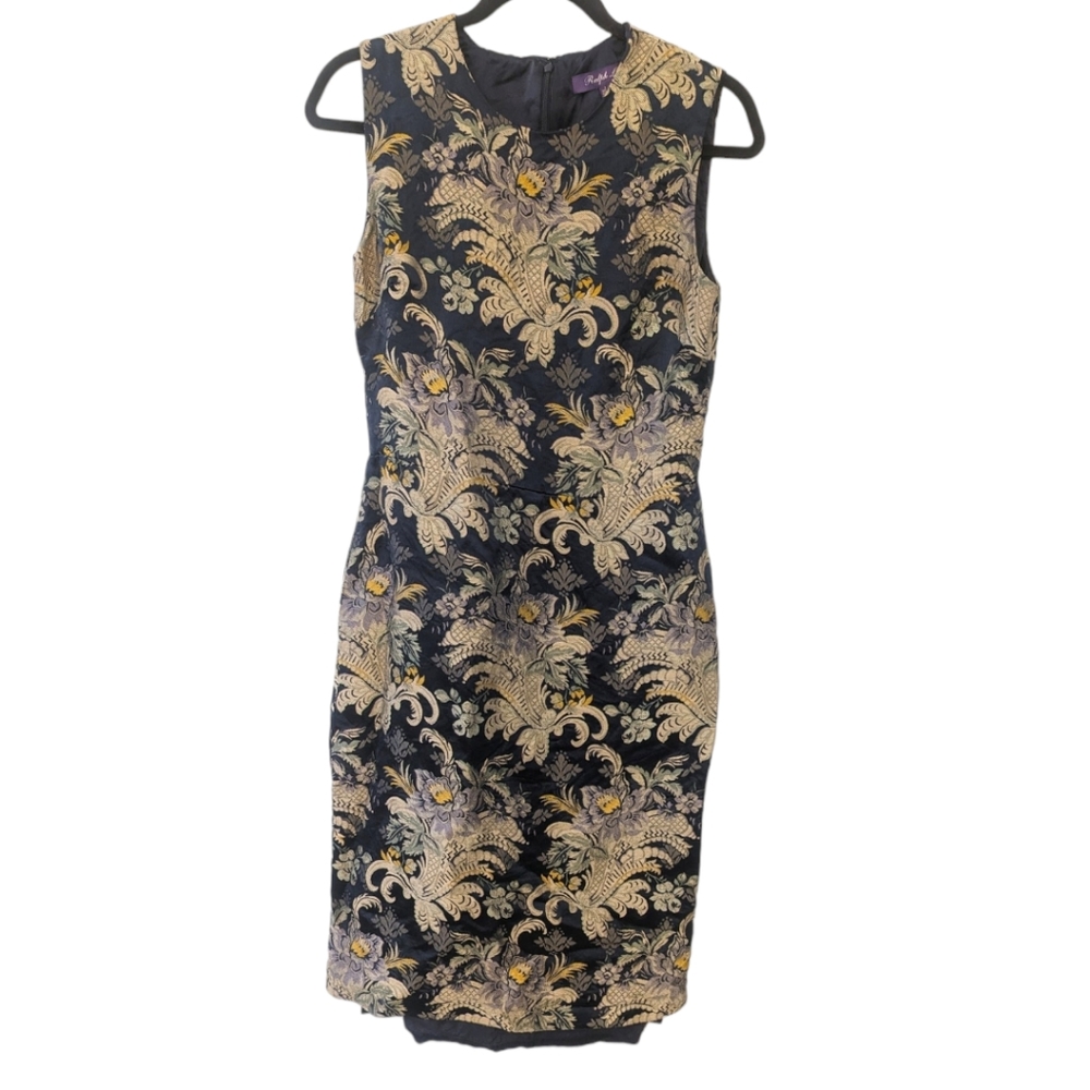 Ralph Lauren 2016 Fall Collection Georgia Baroque Silk Brocade Sheath Dress US 6